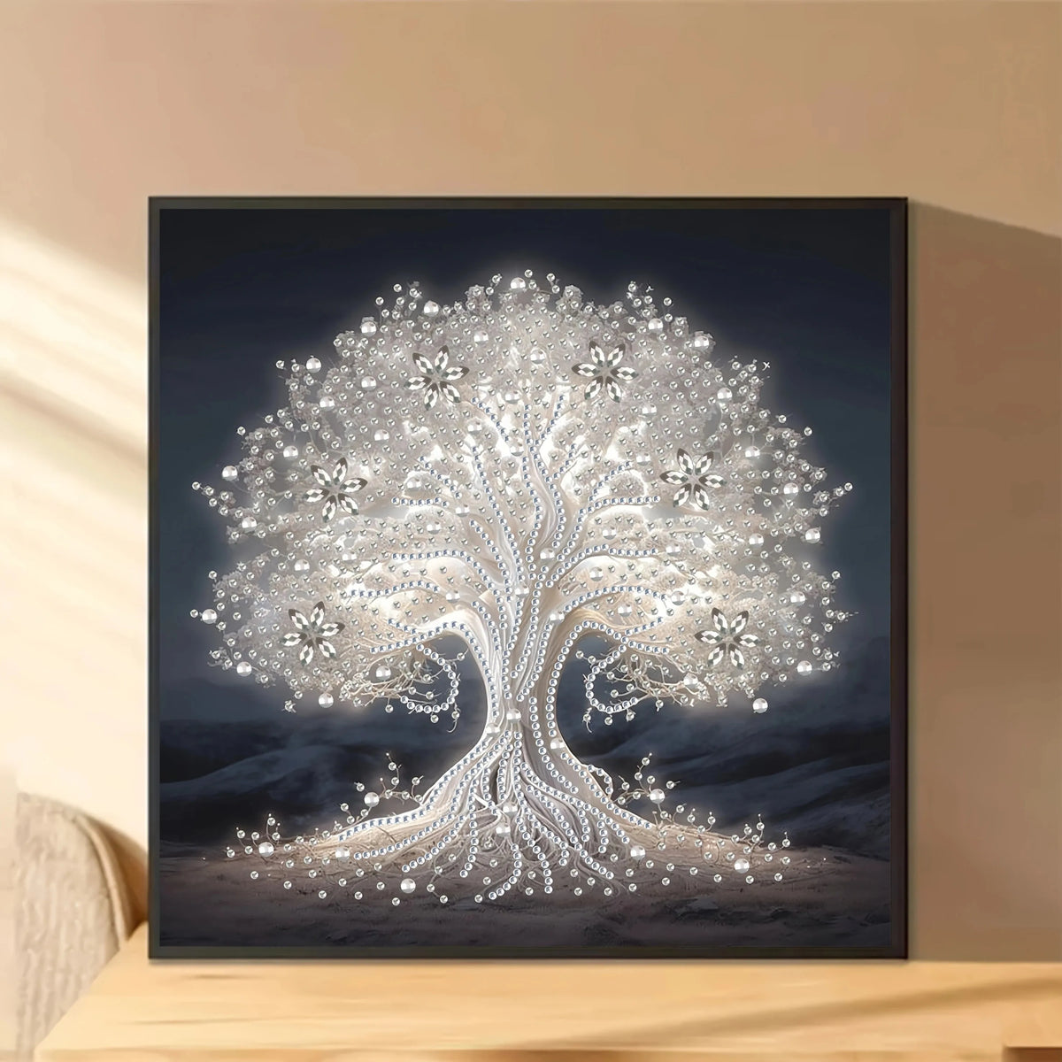 White Tree of Life DIY Diamond Painting Kit - 11.8 x 11.8 in (30 x 30 cm) Partial Canvas, Round & Special-Shaped Diamonds