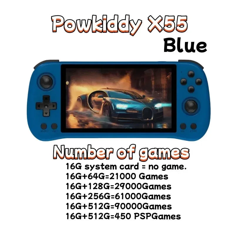 X55 5.5-Inch (14 cm) Handheld Game Console — RK3566 Open-Source Linux, 4000mAh, 1280×720 OLED, HDMI TV Out, Up to 512GB, Retro PSP/N64/PS Emulation