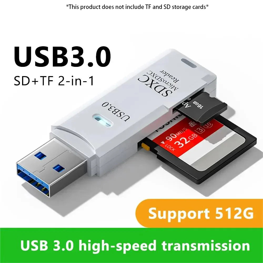 USB 3.0 2-in-1 Multi-Function Card Reader Micro SD TF & USB Flash Drive Adapter for PC Laptop