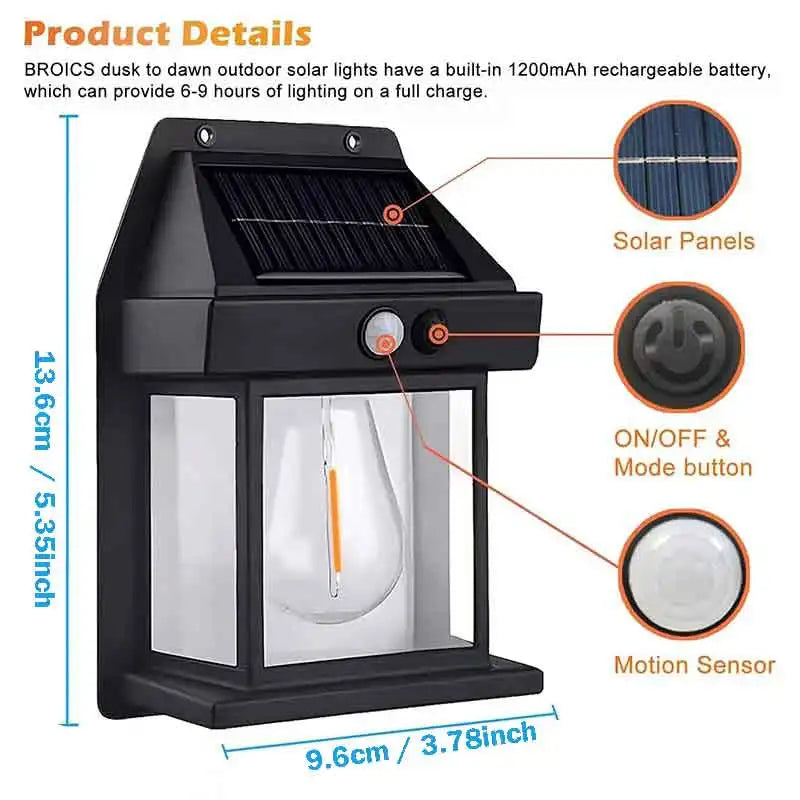 Solar LED Motion Sensor Wall Light - IP65 Waterproof Warm White Outdoor Security Light for Patio Deck Porch Garage