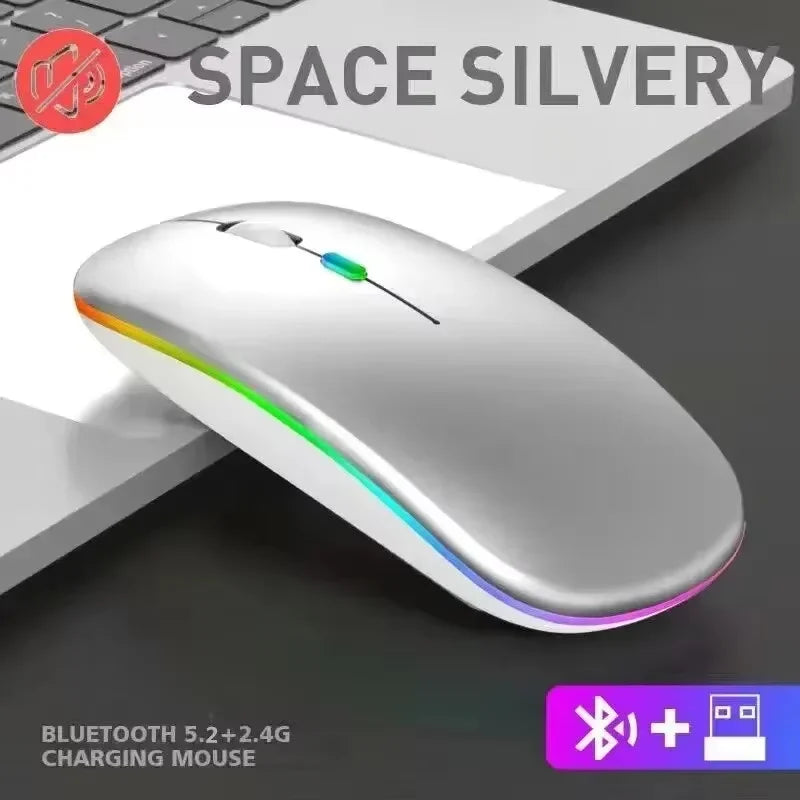 Dual-Mode Wireless Mouse Bluetooth 5.2 & 2.4G Rechargeable Silent LED Backlit Optical Mouse for PC Laptop Mac Tablet