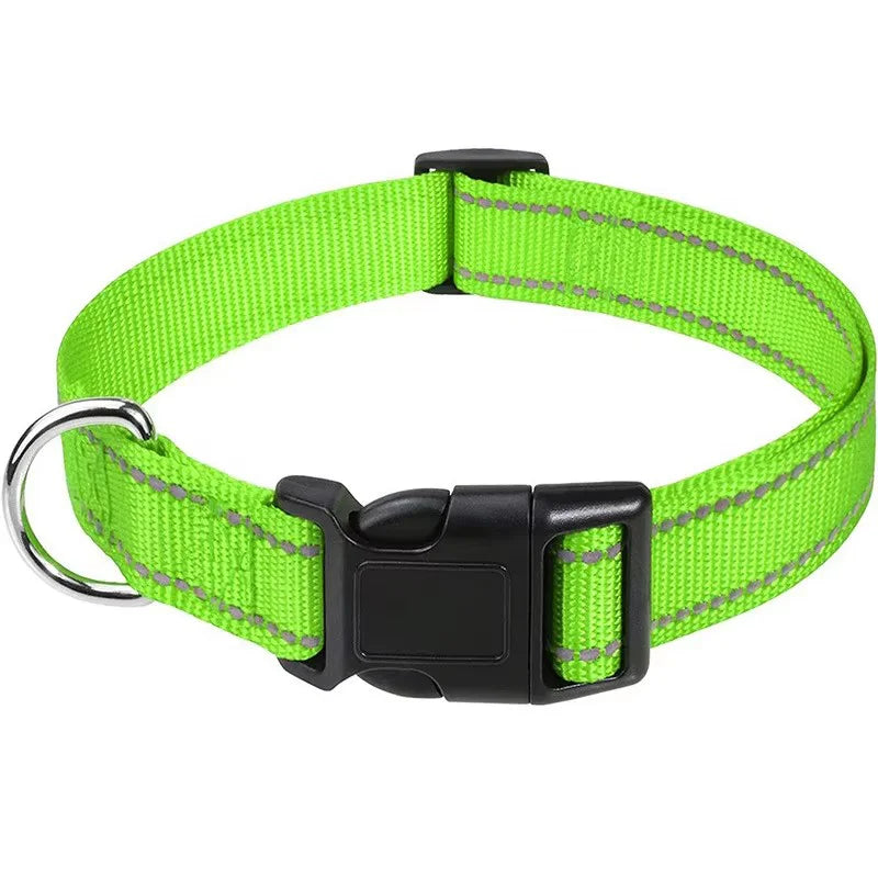 Reflective Adjustable Nylon Dog & Cat Collar — Padded Anti-Choke, Anti-Slip with Quick-Release Buckle (L: 40–60 cm / 15.7–23.6 in; XL: 45–70 cm / 17.7–27.6 in)