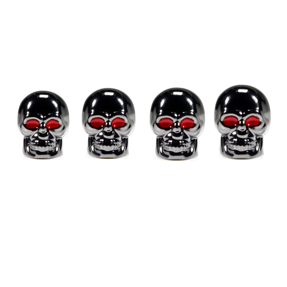 Skull Valve Stem Caps 4-Pack ABS Chrome Tire Valve Covers for Cars Motorcycles Bikes