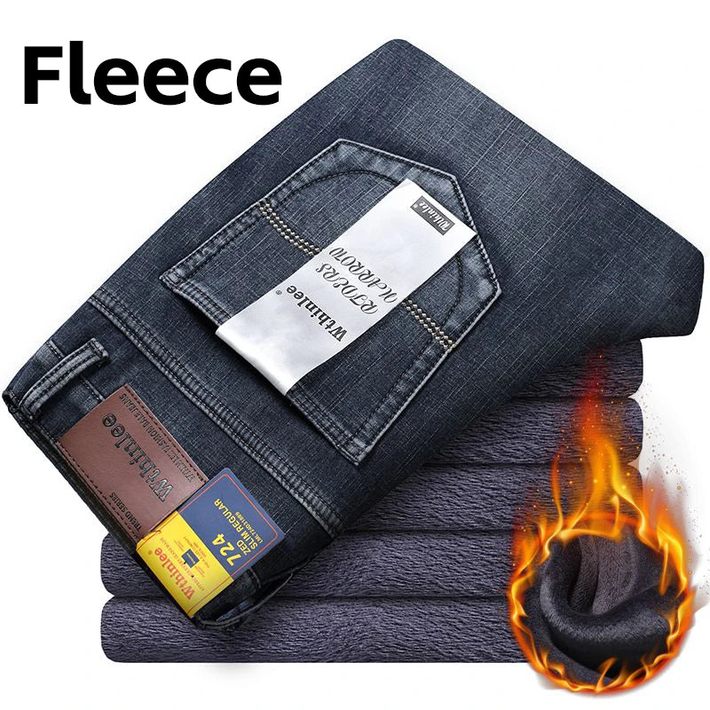 Men's Straight Stretch Denim Jeans - Business Casual Blue/Black