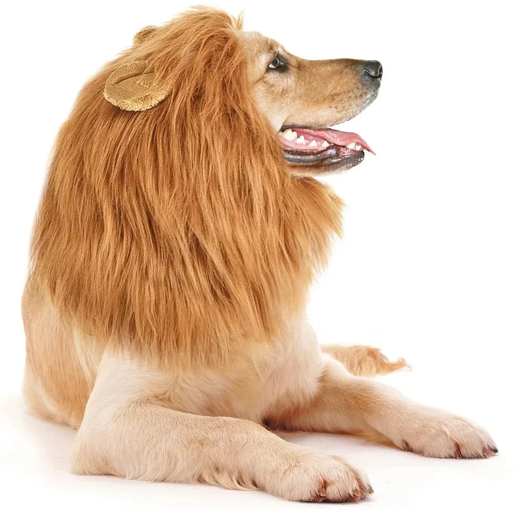 Realistic Lion Mane Dog Costume Wig with Ears – Adjustable Fit for Medium to Large Dogs (Neck 13–29 in / 33–74 cm)