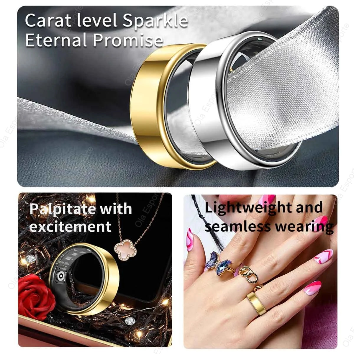 Smart Health Ring — Heart Rate, SpO2 & Skin Temperature Monitor, Sleep & Activity Tracker, 5ATM Waterproof, Bluetooth for Android & iOS — US Sizes 6–14 (16.5–22.3 mm / 0.65–0.88 in)