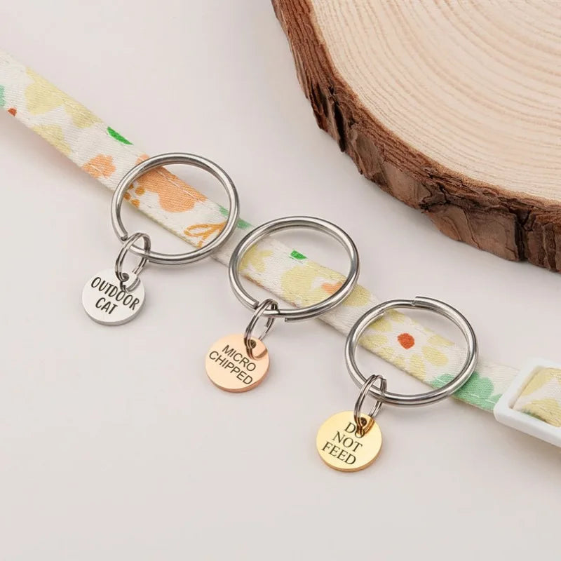 Personalized Mini Pet ID Tag - Engraved Stainless Steel Nameplate for Cat Puppy Kitten - Anti-Lost Custom Pet Tag with Quick Release Ring