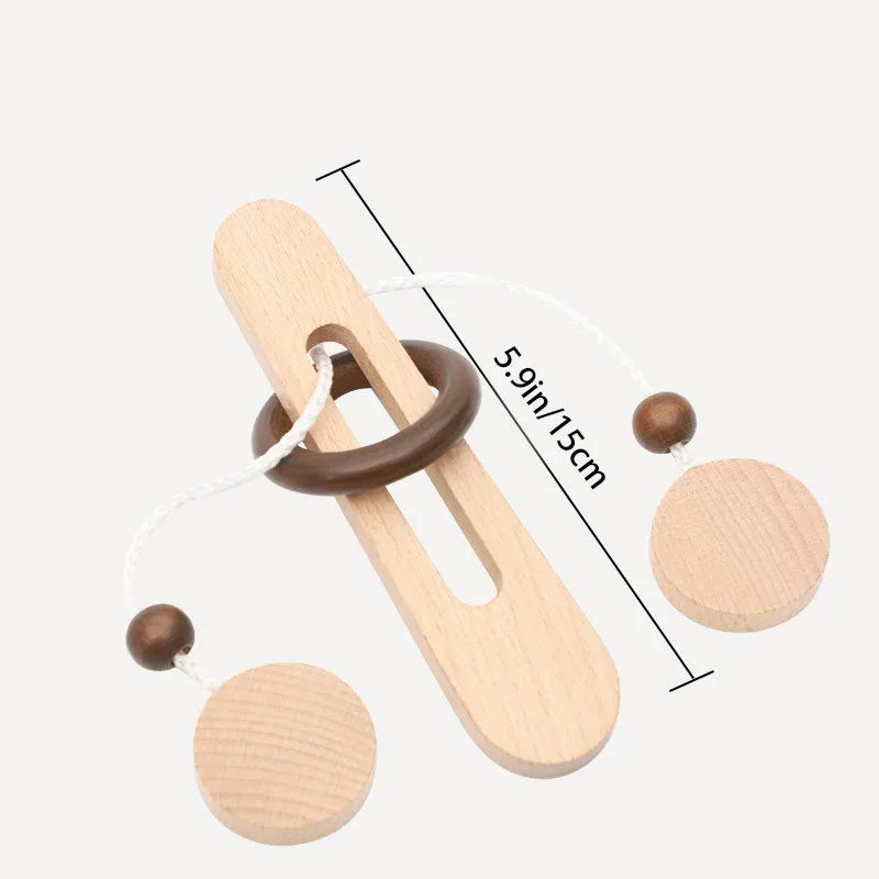 Wooden Ring Puzzle Brain Teaser - Unlocking Logic Game & Hands-On Learning Toy for Teens & Adults