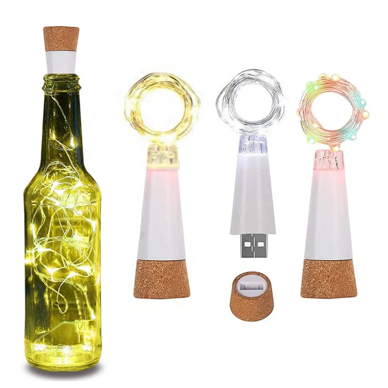 USB Rechargeable 20-LED Cork Bottle Fairy Lights for Home, Wedding, Bedroom, Party & Christmas