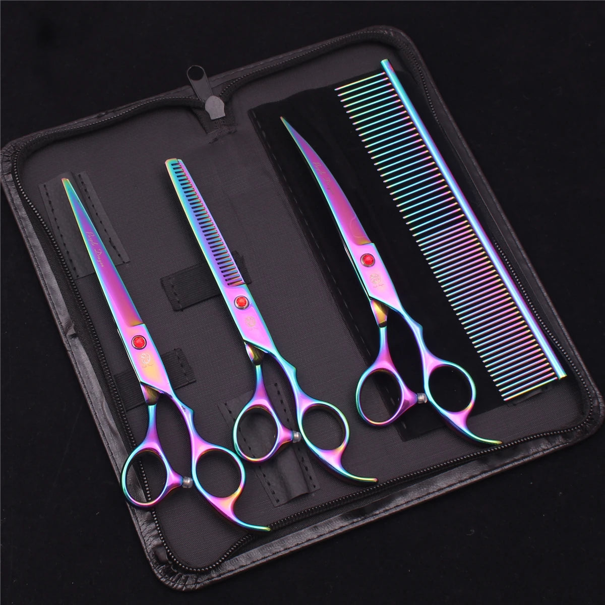 7-Inch (19.5 cm) Stainless Steel Pet Grooming Scissors Kit – Straight, Thinning, Chunker & Curved Shears