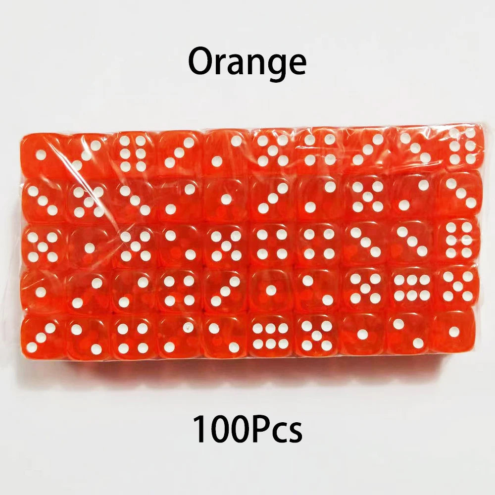100-Pack 6-Sided Dice 14mm D6 Acrylic Rounded-Edge Transparent Dice for Board Games & DnD