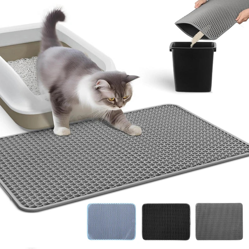 Waterproof Double-Layer Cat Litter Mat - Foldable EVA Litter Trapper, Washable & Anti-Slip (6 Sizes: 11.8x11.8–23.6x35.4 in / 30x30–60x90 cm)
