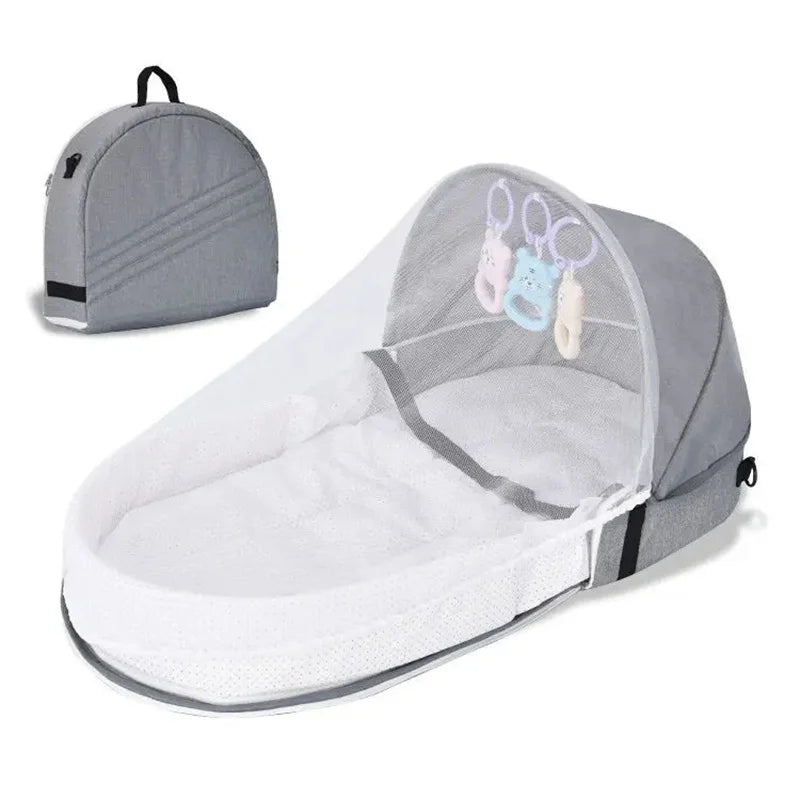 Portable Folding Baby Crib with Mosquito Net & Mattress | Travel Bassinet Backpack (31.5 x 15.7 x 16.5 in / 80 x 40 x 42 cm)
