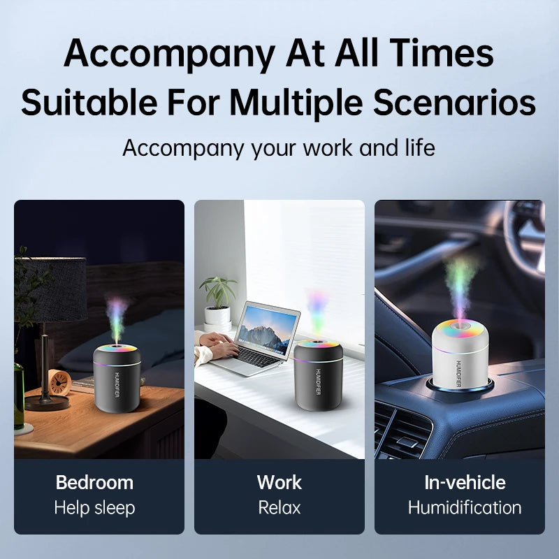 180ml (6.1 fl oz) Mini USB Ultrasonic Humidifier Aroma Diffuser for Car Home Bedroom with LED Light