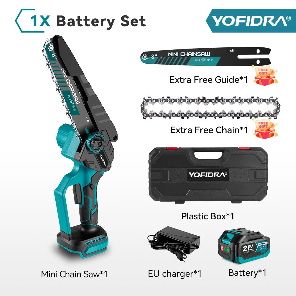 8-Inch (203 mm) Brushless Cordless Electric Chainsaw – 18–21V Lithium Battery Pruning & Woodworking Saw