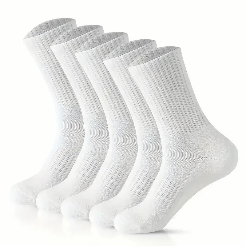 5/10/20 Pairs Neutral Solid Mid-Calf Crew Socks - Breathable Sweat-Wicking Antibacterial Polyester-Spandex, All-Season Sports Socks