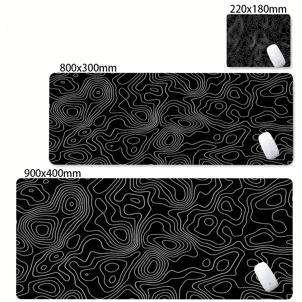 XXL Black & White Abstract Desk Mat - Liquid Strata Gaming Mouse Pad, Large Non-Slip Locking-Edge Deskmat