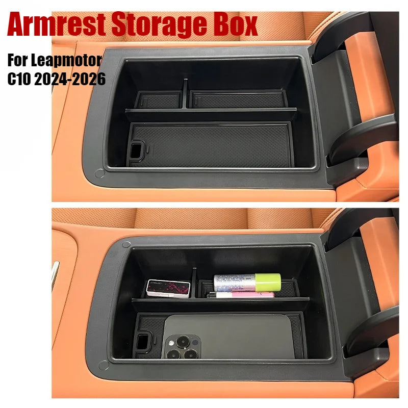 Armrest Storage Box - Car Center Console Organizer Tray TPE Auto Interior Storage