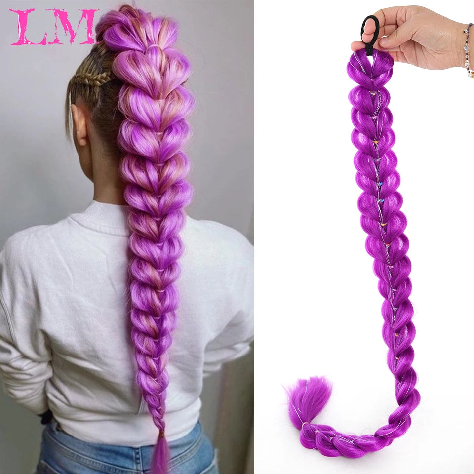 32-Inch (81 cm) Purple Synthetic Braiding Hair Extensions, 100 g – Long Straight Braids for Cosplay & Parties
