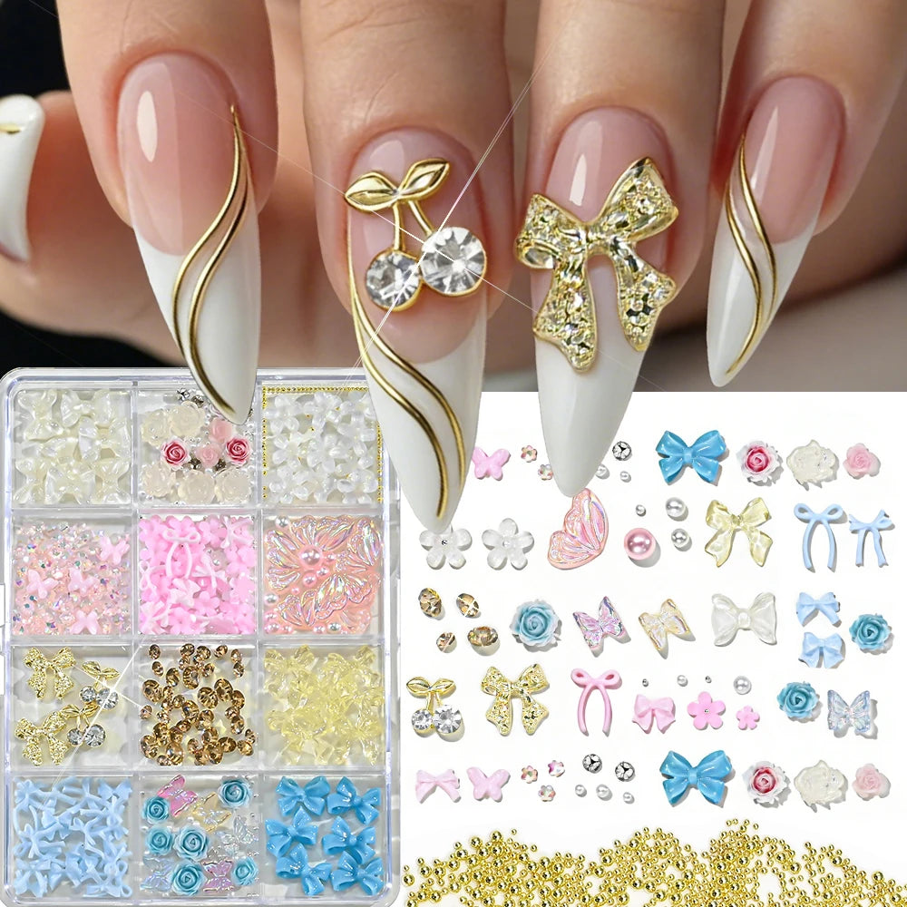 72-Piece 3D Crystal Jelly Nail Charms – Transparent Floral, Leopard & Hibiscus Nail Art Decorations