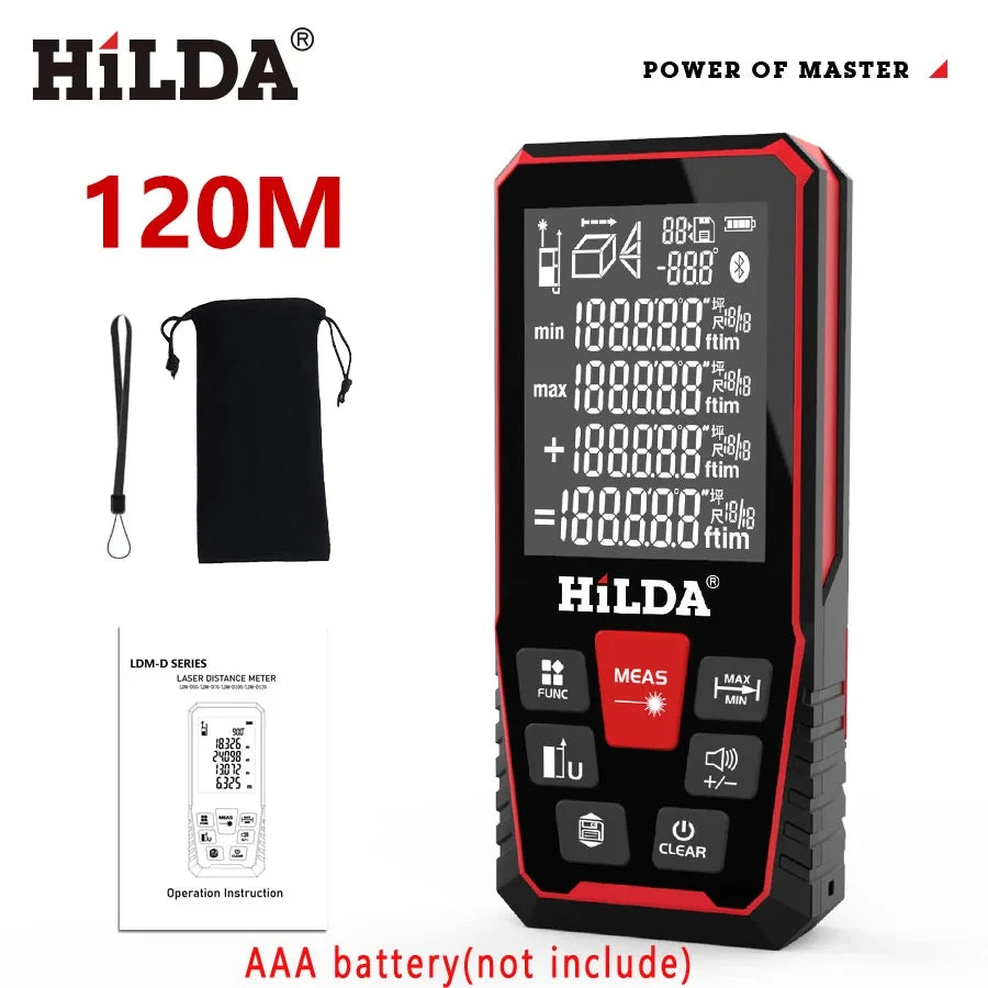 Laser Distance Meter Rangefinder 50m/100m/120m (164/328/394 ft) Rechargeable Laser Measure for Construction & DIY