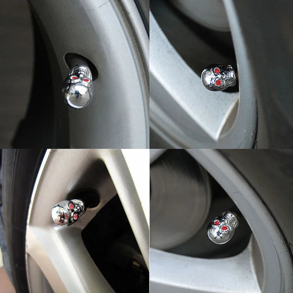 Skull Valve Stem Caps 4-Pack ABS Chrome Tire Valve Covers for Cars Motorcycles Bikes
