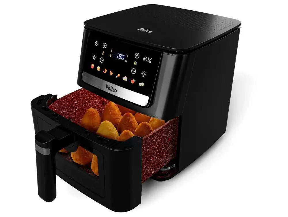 6.5L (6.9 qt) Black Stainless Steel Digital Air Fryer – Square Ceramic-Coated Basket, 1700W, 8 Presets