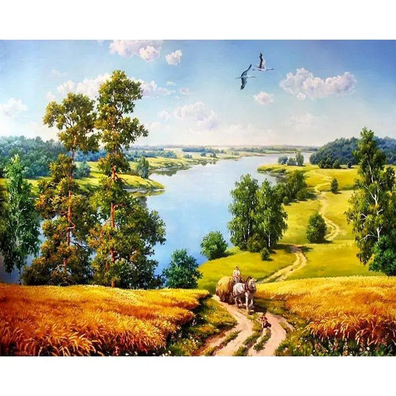 Paint-by-Number Landscape Canvas Kit for Adults — DIY Acrylic Painting Set with Brushes, Paints & Hangers, Multiple Sizes (40×50 cm / 15.7×19.7 in; 50×65 cm / 19.7×25.6 in; 60×75 cm / 23.6×29.5 in)