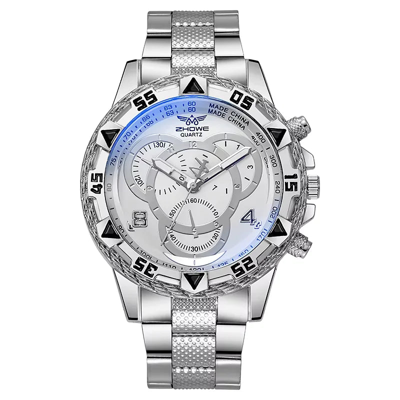 Women's Tungsten Steel Quartz Chronograph Watch with Needle Dial and Auto Date