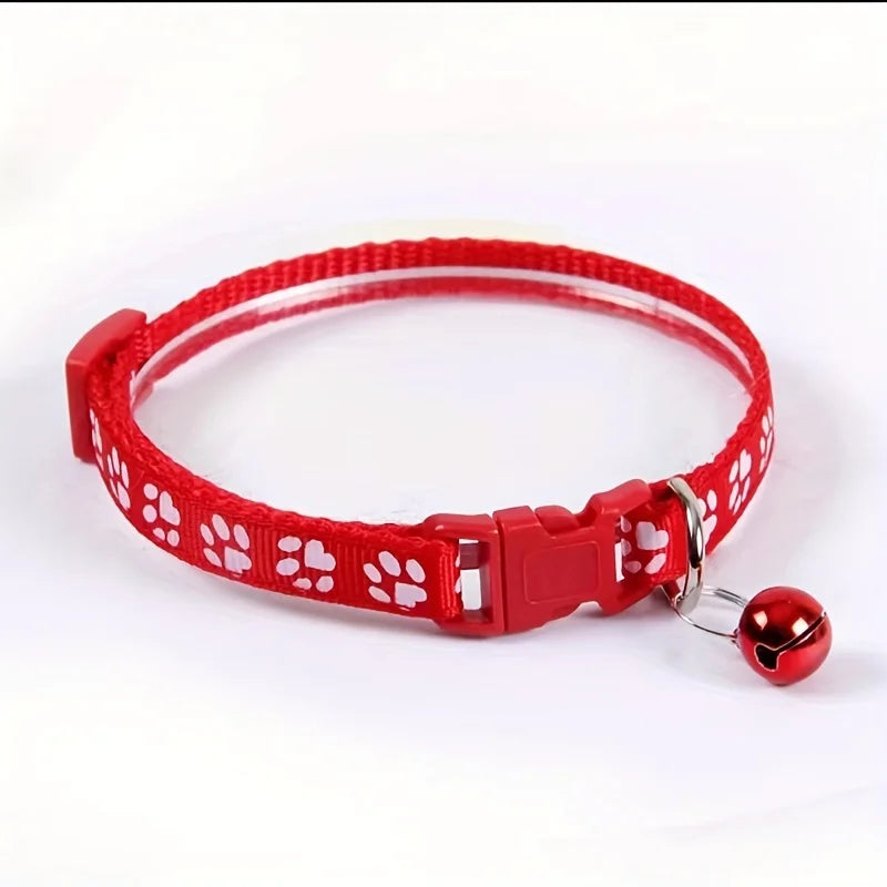 Adjustable Cat Collar with Bell – Colorful Pattern Kitten Necklace & DIY Ring Pet Accessory