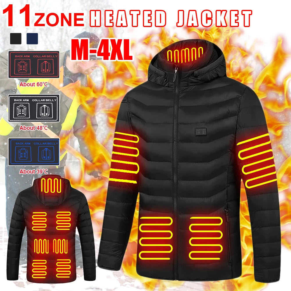 USB Heated Jacket - 11-Zone Rechargeable Electric Winter Coat for Men & Women, Thermal Outdoor Heating Jacket