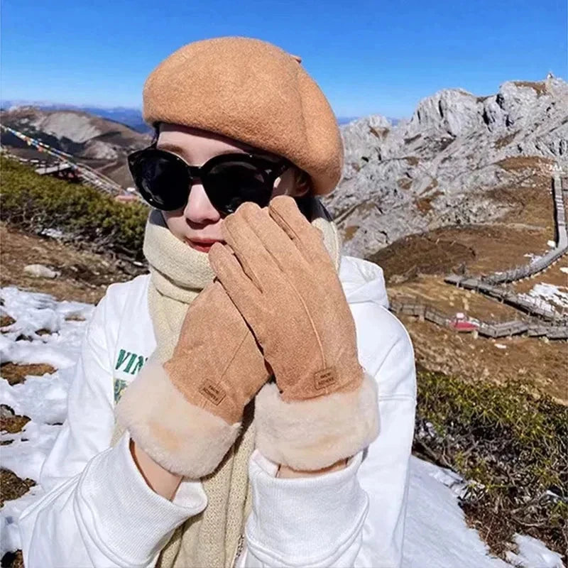 Women’s Furry Winter Gloves - Wrist-Length Full-Finger Touchscreen Mittens for Outdoor Sports