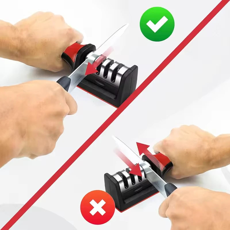 3-Stage Manual Knife Sharpener with Non-Slip Handle - Multifunctional Kitchen Knife Sharpener