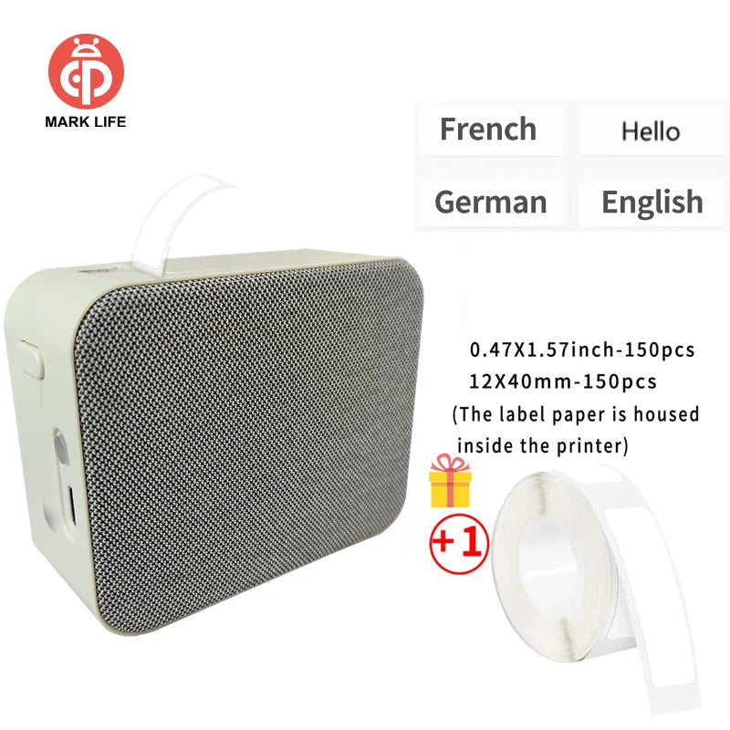 Mini Bluetooth Thermal Label Printer Portable Inkless 15mm (0.59in) Rechargeable Type-C
