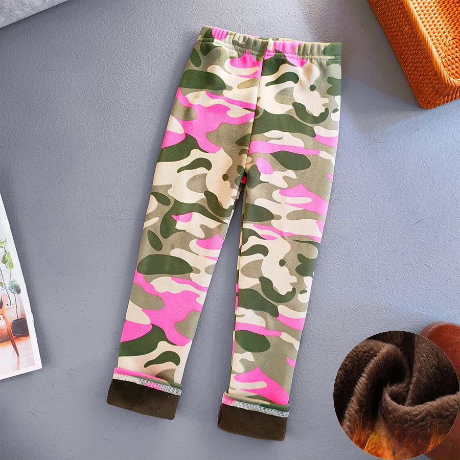 Kids Warm Fleece-Lined Cartoon Leggings Thick Plus Velvet Winter Pants Ages 4-6