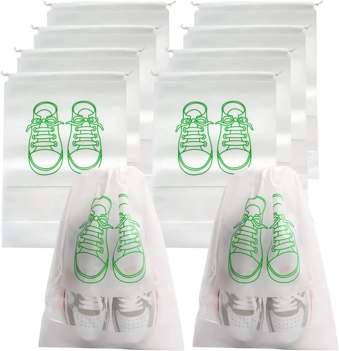 5/10-Pack Non-Woven Drawstring Shoe Bags — Dust-Proof Travel Shoe Storage Organizer (36×27 cm / 14.2×10.6 in; 44×32 cm / 17.3×12.6 in)