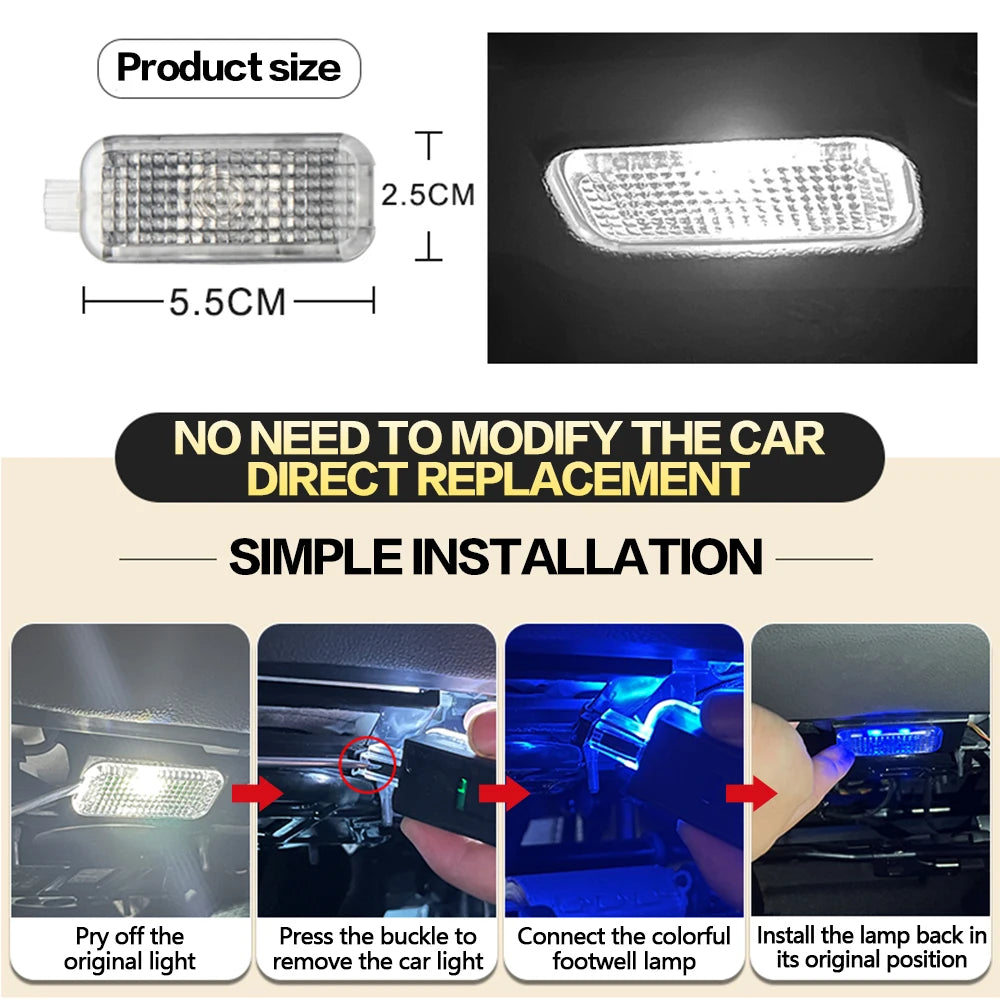 LED RGB Car Footwell Ambient Light Strip - Interior Decorative Atmosphere Lamp for Golf, Passat, Jetta, Tiguan, Touareg, Arteon, Eos, Sharan