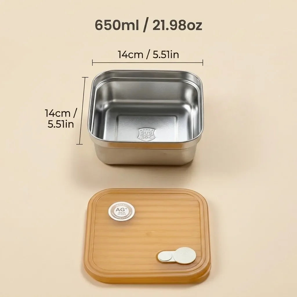 304 Stainless Steel Bento Box - Divided Airtight Lunch Box with Lid, Leakproof Meal Prep Container for Kids & Students