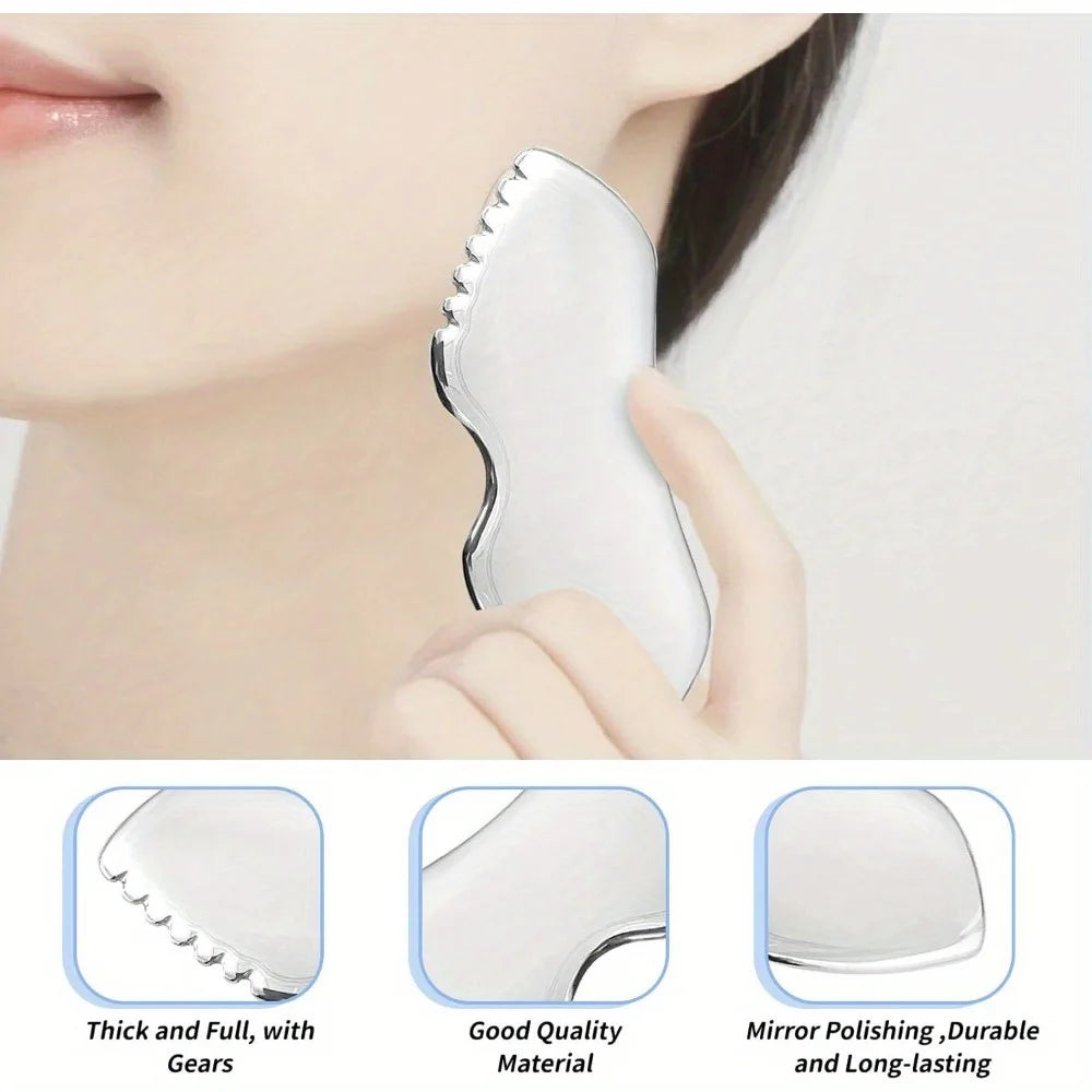 Stainless Steel Gua Sha Facial Tool – Metal Guasha Board for Jawline Sculpting & Lymphatic Massage