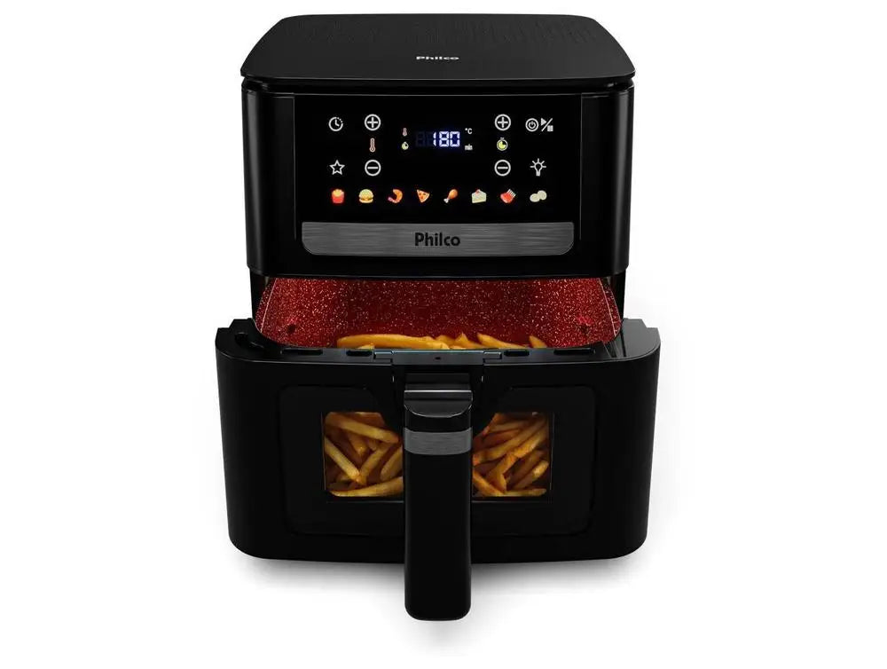 6.5L (6.9 qt) Black Stainless Steel Digital Air Fryer – Square Ceramic-Coated Basket, 1700W, 8 Presets