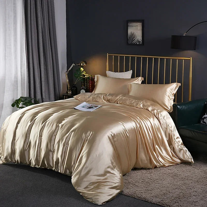 4-Piece Solid Color Duvet Cover Set - Rayon Twill Bedding (Twin/Full/Queen/King)