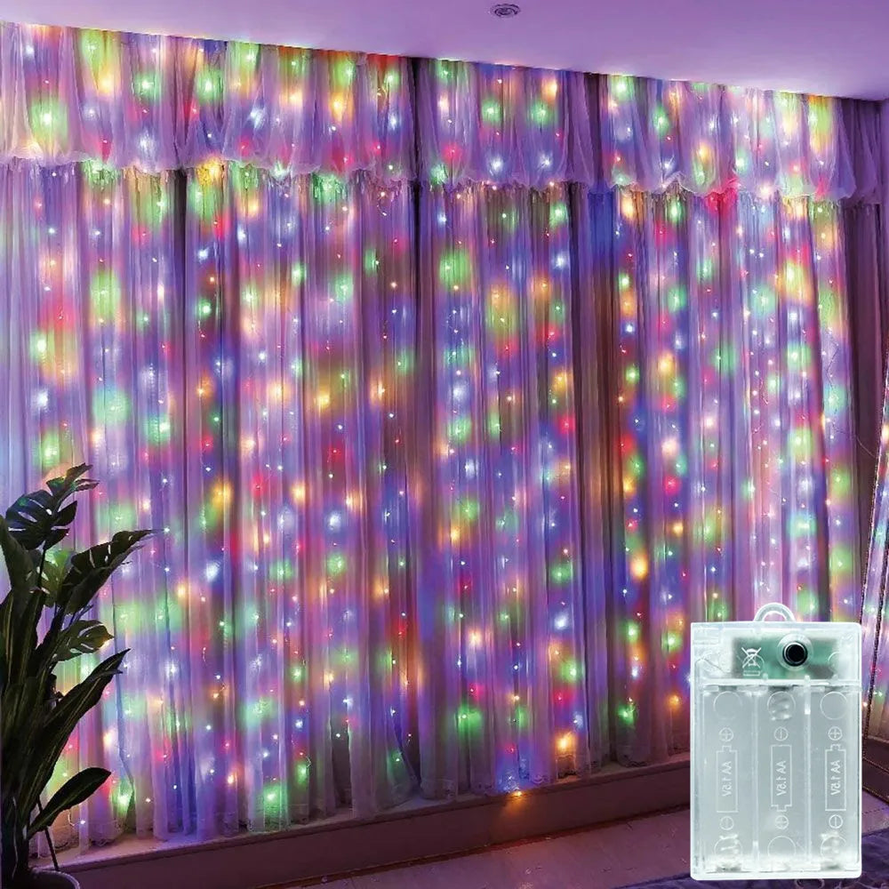 LED Curtain Fairy String Lights - Battery Powered 8-Mode Holiday & Christmas Decor, 100–600 LEDs, Sizes 3×1–6×3 m (9.8×3.3–19.7×9.8 ft)