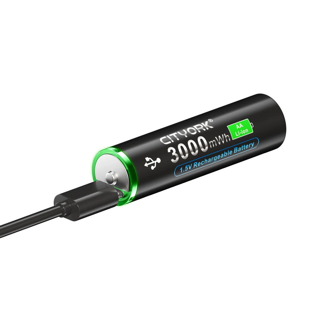 1.5V AA Rechargeable Li‑Ion Battery 3000mWh (3.0Wh) with Micro USB Fast Charging - For Remotes, Keyboards, Toys & Wireless Devices