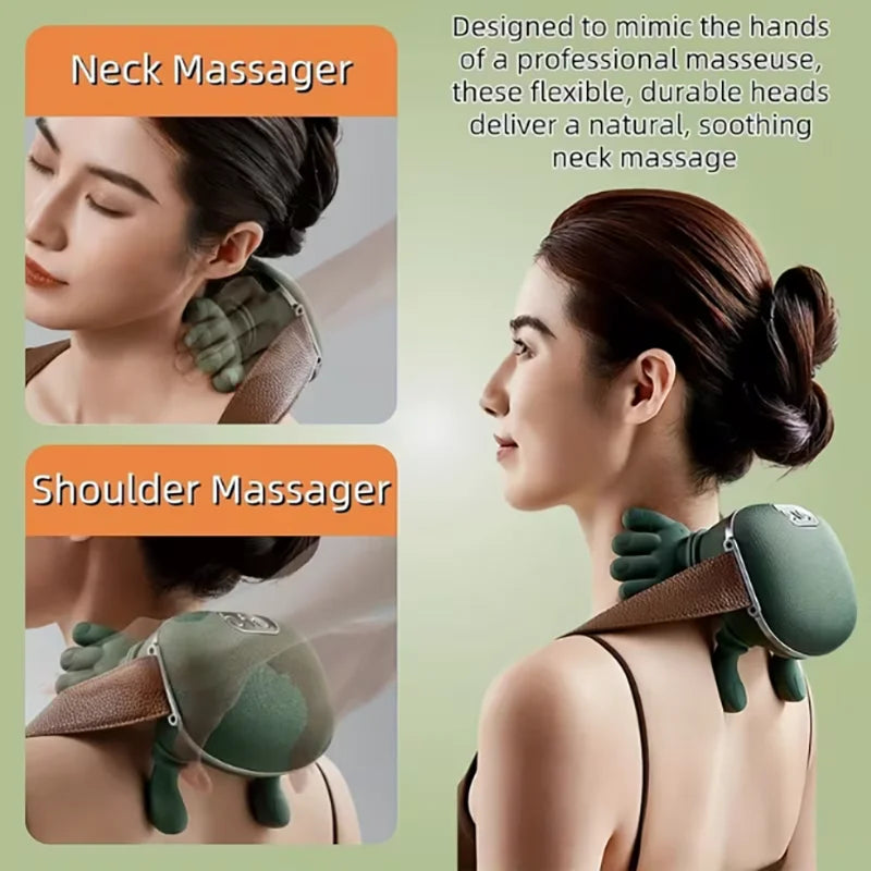 Wireless Electric Neck & Shoulder Massager with Finger-Style Nodes, Battery-Powered