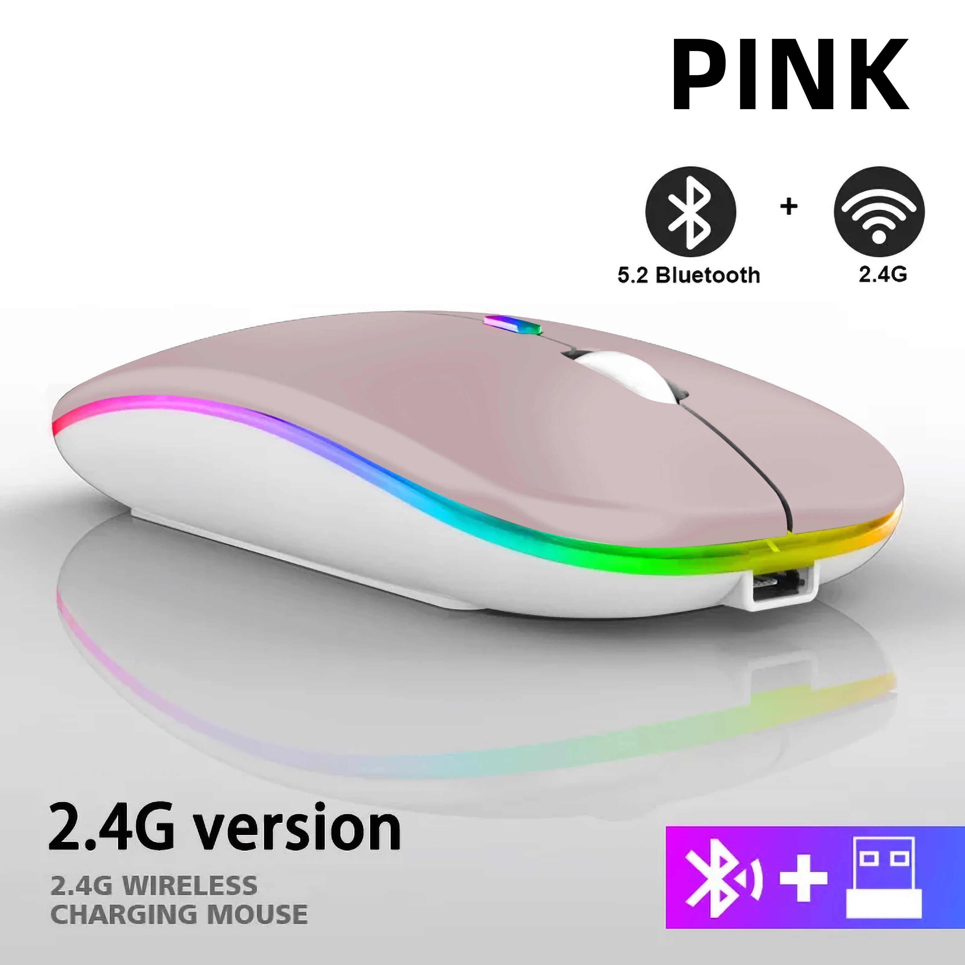 Rechargeable Dual-Mode Wireless Mouse — Bluetooth & 2.4GHz USB Receiver, RGB Backlight, 1600 DPI for Laptop PC MacBook Tablet