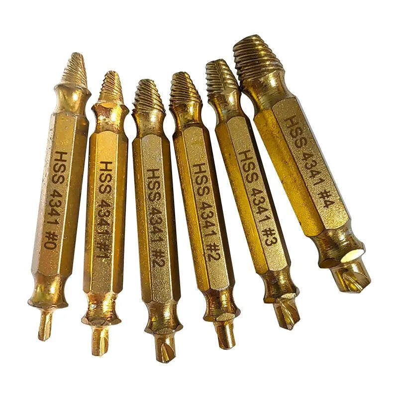 6-Piece HSS Double-Head Screw Extractor Set – Slide-Tooth Broken Screw Removal Bits
