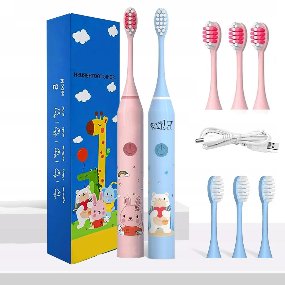 Rechargeable Sonic Electric Toothbrush for Kids - 4 Replacement Heads, Soft Bristles, Ages 3-12