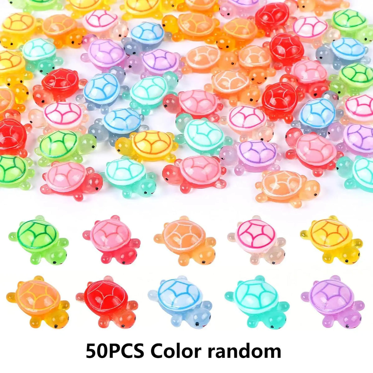 50/100-Pack Mini Glow-in-the-Dark Turtle Ornaments – Luminous Resin Miniatures for Fairy Garden, Terrarium, Home Decor and Crafts