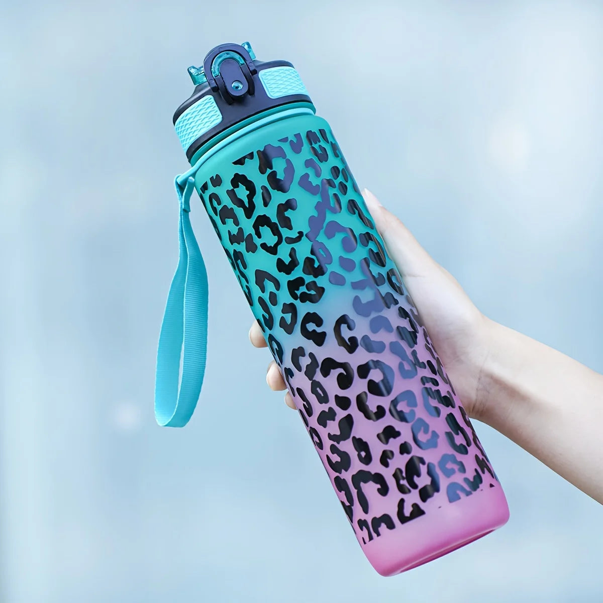 1000ml / 34oz Outdoor Sports Water Bottle with Leak-Proof Straw Lid – Durable Reusable PC Bottle for Running, Cycling & Climbing