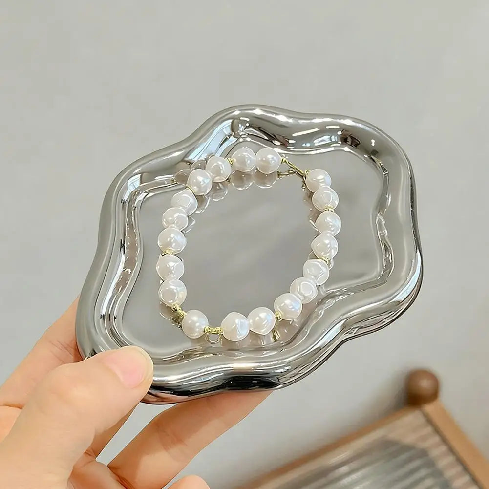 Cloud-Shaped Jewelry Storage Tray 19.5 x 13.5 cm (7.7 x 5.3 in) - Plastic Electroplated Organizer for Earrings, Rings & Accessories